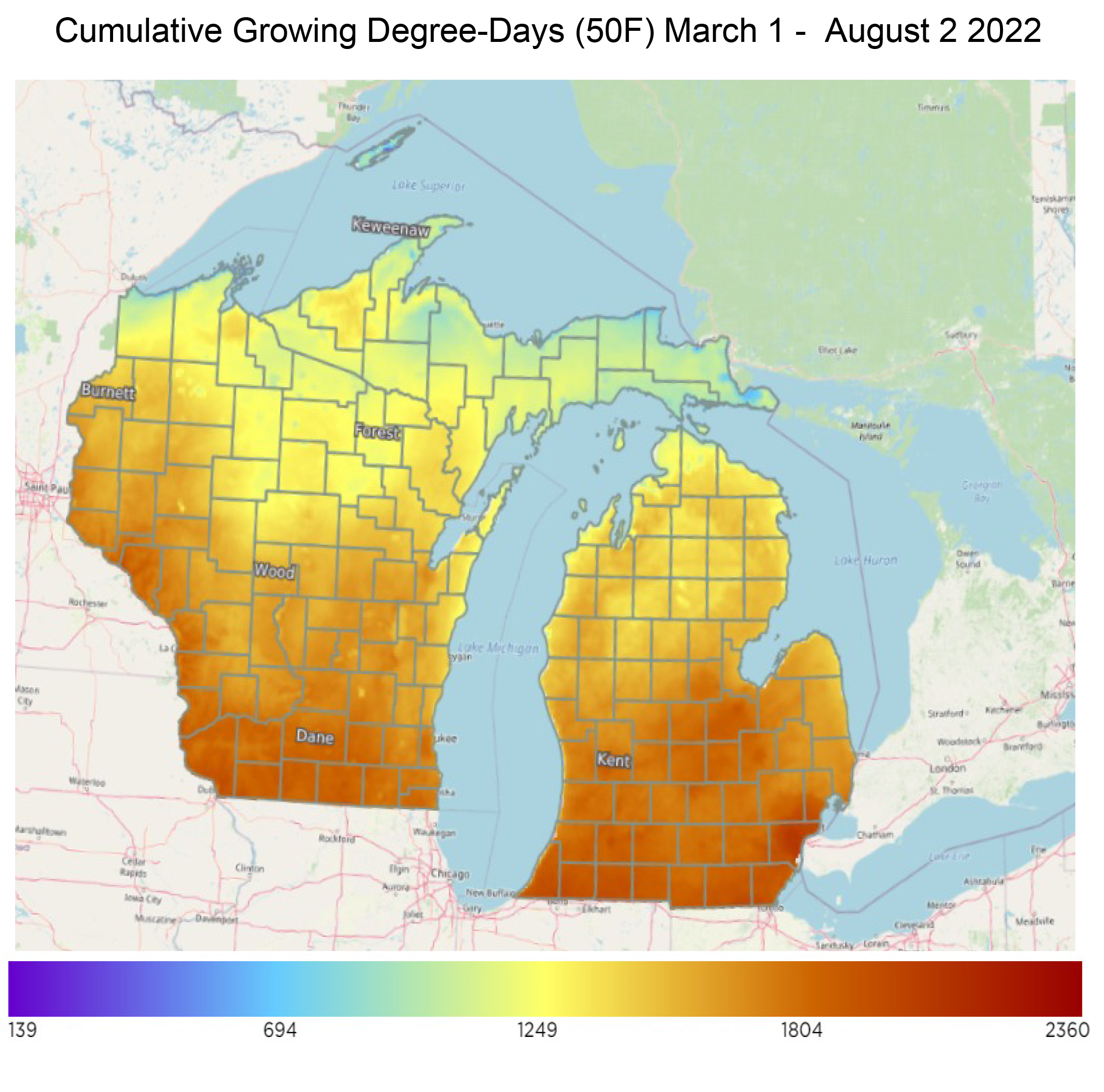 GDD map of Michigan.